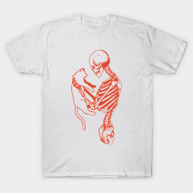 Skeleton Holding Kitty T-Shirt by Welcome To Chaos 